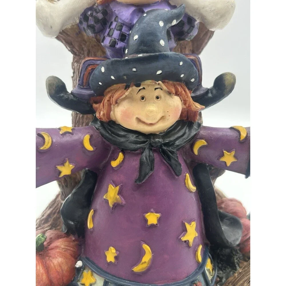 Halloween Candelabra 5 Candle Holders Witch Ghost Tree Jack-o-lanterns Broom